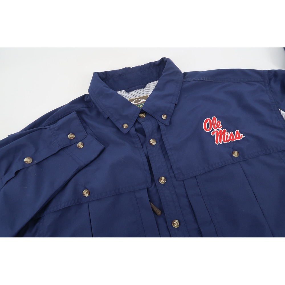 Drake Waterfowl Fishing Shirt Mens‎ XL Navy Ole Miss Rebels Vented Long Sleeve